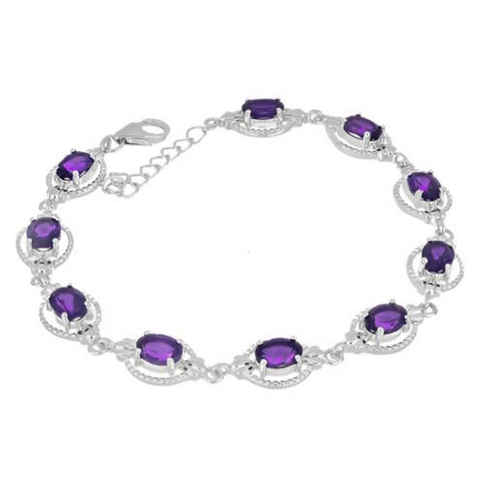 African Amethyst Gemstone Bracelet in 925 Sterling Silver